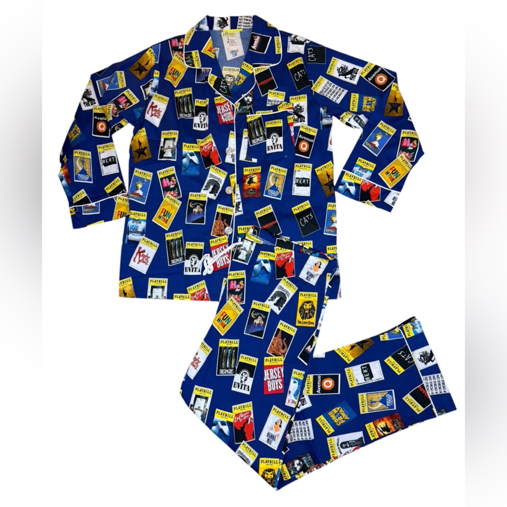 NWOT Women’s Playbill Colorful Musical Play Print Pajama Set Cotton Size Large